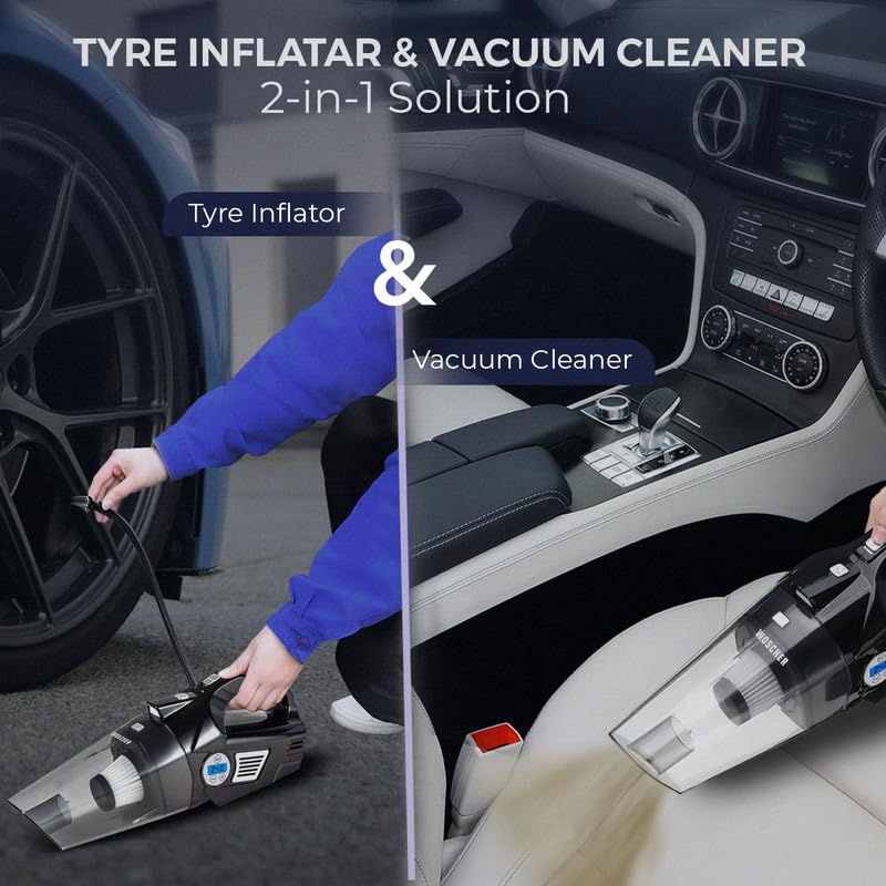 Woscherr AirVac Pro Car Vacuum Cleaner 2in1 & Tyre Inflator for Car and Bike 150 PSI |120 Watt Car Vaccine Cleaner High Power 5500PA Handheld|LED Light| Auto Shut Off| Wet/Dry Use - Image 5