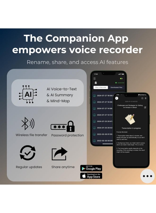 م.ا & ف'س مسجل صوت رقمي مع تطبيق لتحويل الصوت إلى نص بتقنية الذكاء الاصطناعي، وملخص GPT-4o، ورسم الخرائط الذهنية، ومسجل يعمل بالصوت مع إمكانية التشغيل، ومسجل صوت من سبائك الألومنيوم بسعة 64 جيجابايت، لون رمادي فلكي - Image 3