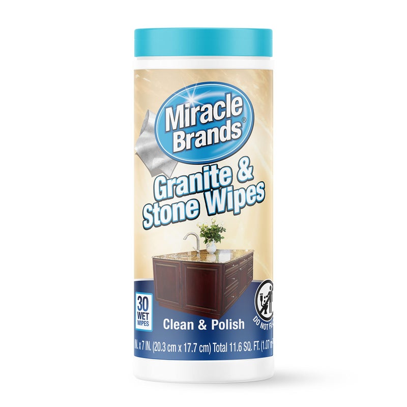 MiracleWipes for Granite Stone Clean Protect Polish Stone Marble Quartz Slate Tile Laminate Surfaces in Kitchen and Bathroom 30 Count