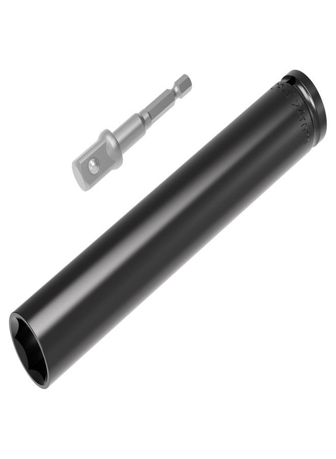 FOCMKEAS 1/2 Inch Drive Socket Accessory Set, 24mm(15/16-Inch) Deep 6-Point Impact Socket 6 Inch Length and 1/4 Inch Hex Shank Adapter, Heat-Treated CR-V Deep Impact Socket Kit - Image 1