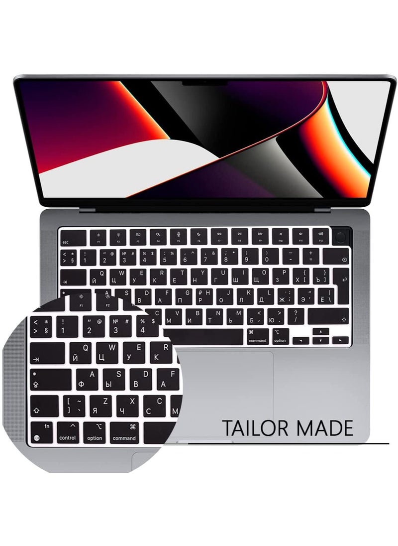 AMM EU Version Russian English Silicone Keyboard Cover Skin for M2 MacBook Air 13.6 inch 2022 A2681 & MacBook Pro 14 inch 2022 2021 A2442 M1 & MacBook Pro 16 inch 2022 2021 A2485 M1, Black  - Image 3