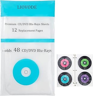 LIOVODE LIOVODE CD Binder Pages, Refill Sheets for 3 Ring Binders, Hold 48 DVDs, CD Case Sleeves Holder Organizer Storage for  - Image 1
