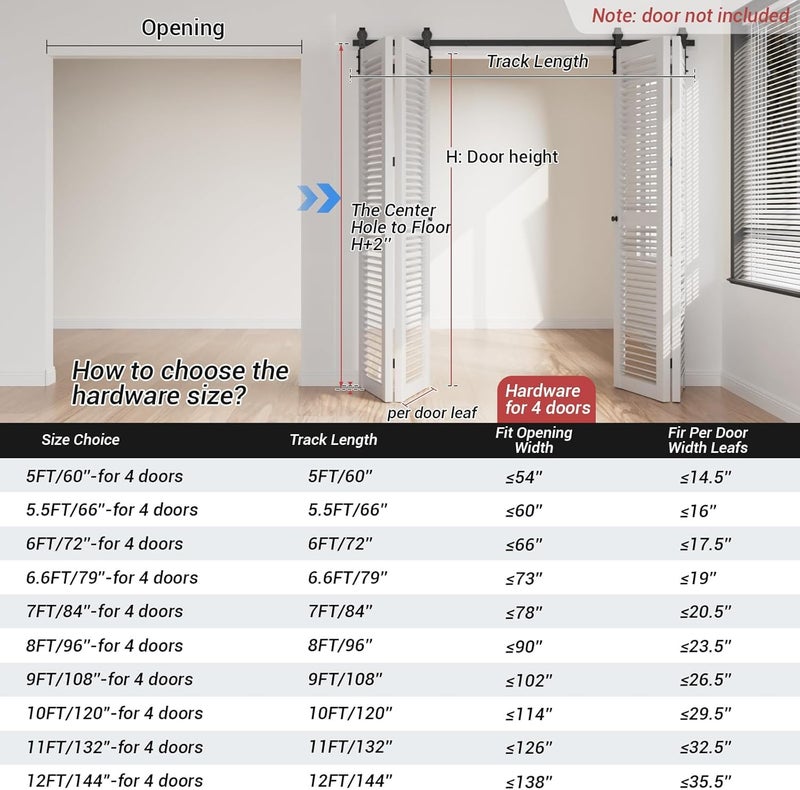CCJH 9FT/108'' Bi-Folding Barn Door Hardware Sliding Track kit Heavy Duty for 4 Doors(No Wood Door，Hardwware Only) - Image 3