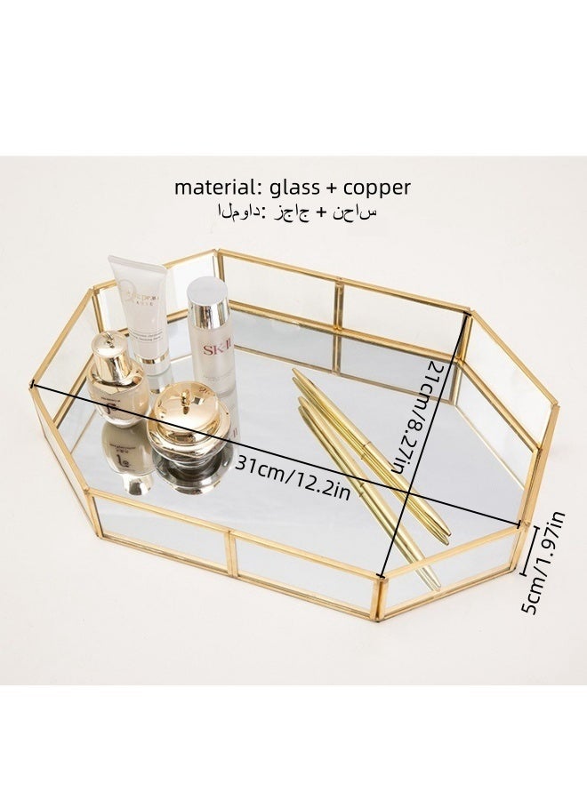 SHABILI Glass Decorative Tray，Dresser Jewelry Ring Dish Tank Storage Kitchen Countertop Organizer Plate Holder for Perfume Towel Bathroom Accessories, Coffee Table Tray for Living Room, Bathroom,1 Pack  - Image 3