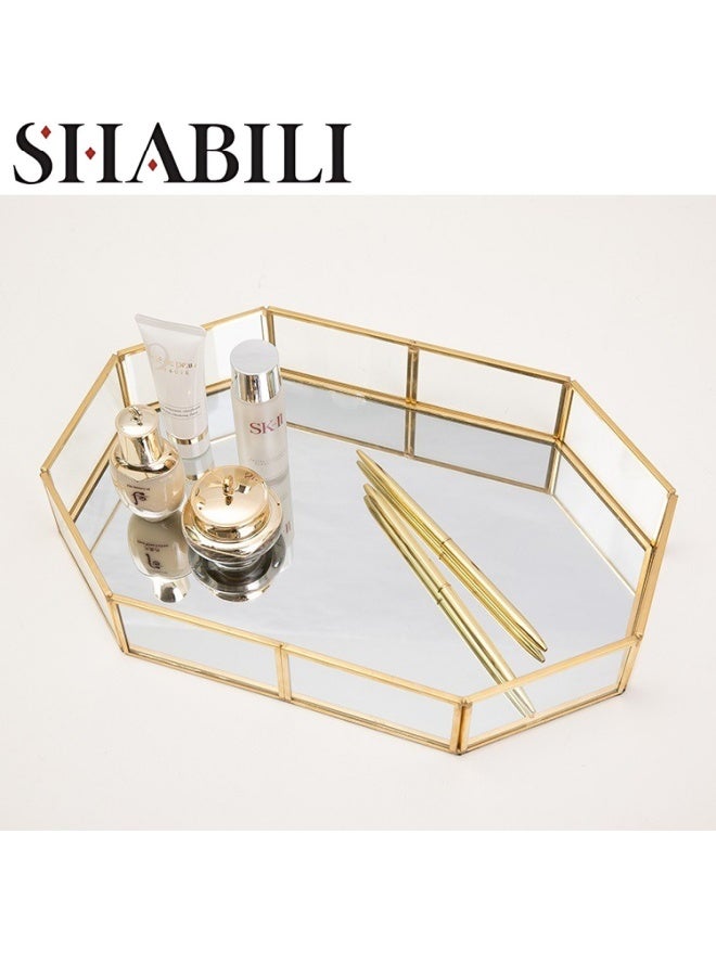 SHABILI Glass Decorative Tray，Dresser Jewelry Ring Dish Tank Storage Kitchen Countertop Organizer Plate Holder for Perfume Towel Bathroom Accessories, Coffee Table Tray for Living Room, Bathroom,1 Pack  - Image 1