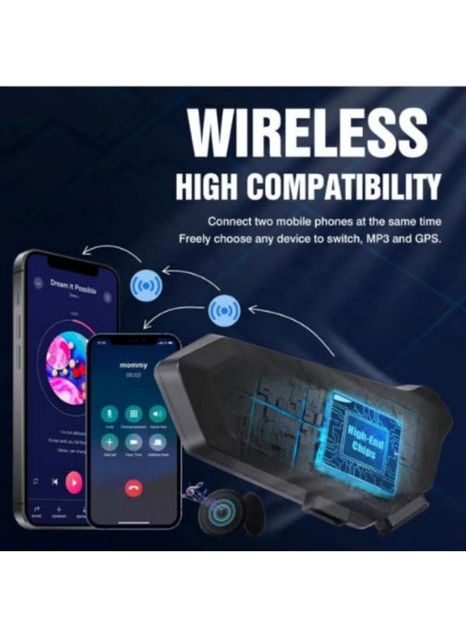 V10 Large battery, high-capacity, high-definition sound, motorcycle helmet speaker. Long-lasting helmet headphones, IPX6 waterproof, automatic answering/calling, music control/automatic noise reduction/alarm. Siri, two microphone types - compatible with all helmets. - Image 2