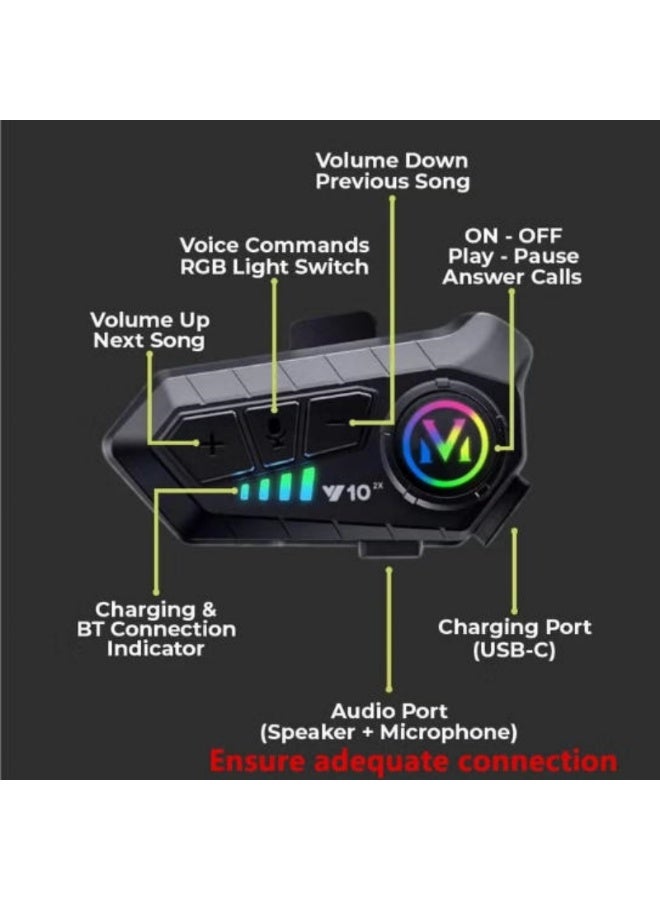 V10 Large battery, high-capacity, high-definition sound, motorcycle helmet speaker. Long-lasting helmet headphones, IPX6 waterproof, automatic answering/calling, music control/automatic noise reduction/alarm. Siri, two microphone types - compatible with all helmets. - Image 4
