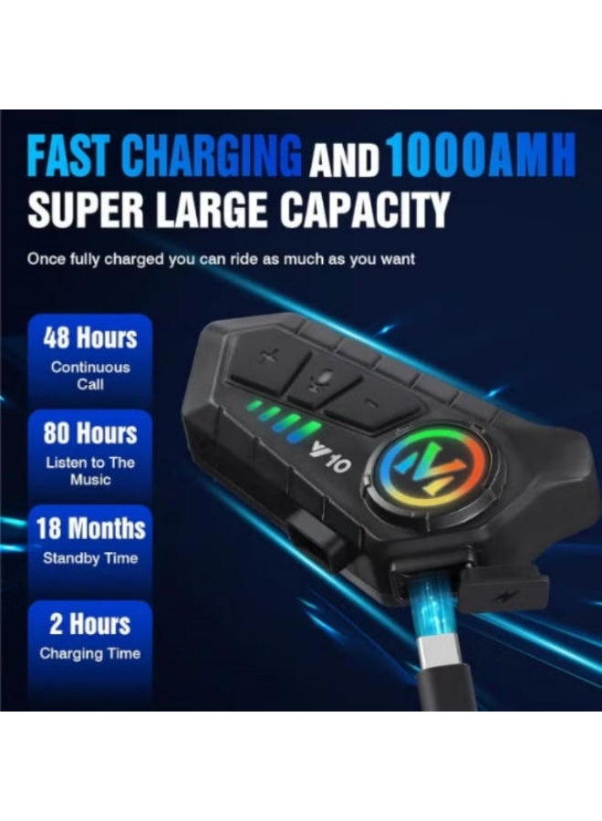 V10 Large battery, high-capacity, high-definition sound, motorcycle helmet speaker. Long-lasting helmet headphones, IPX6 waterproof, automatic answering/calling, music control/automatic noise reduction/alarm. Siri, two microphone types - compatible with all helmets. - Image 3