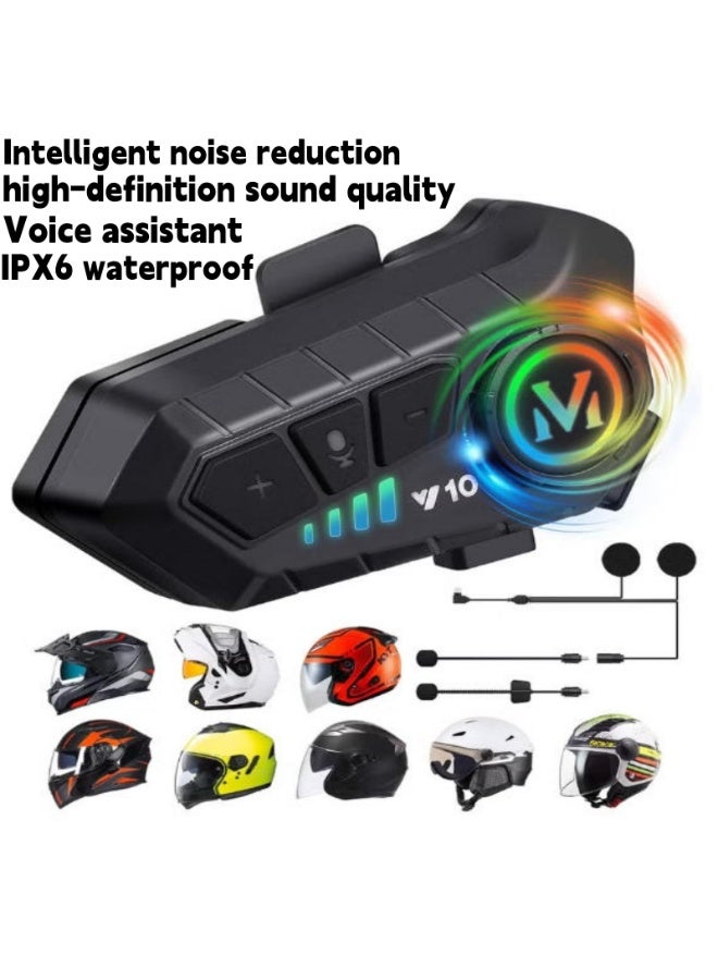 V10 Large battery, high-capacity, high-definition sound, motorcycle helmet speaker. Long-lasting helmet headphones, IPX6 waterproof, automatic answering/calling, music control/automatic noise reduction/alarm. Siri, two microphone types - compatible with all helmets. - Image 1