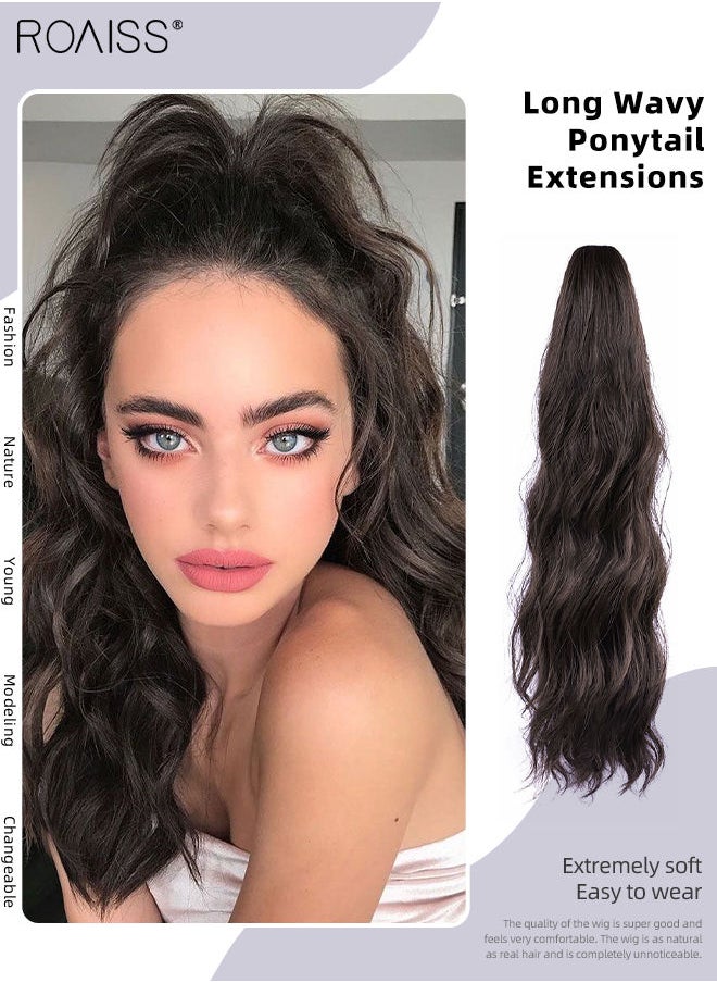 roaiss Long Wavy Ponytail Extensions Mini Claw Clip Natural Ponytail Wig Hair Extension Synthetic Hairpiece for Women Girls Party Hairstyle Soft Daily Use 50CM - Dark Brown  - Image 1