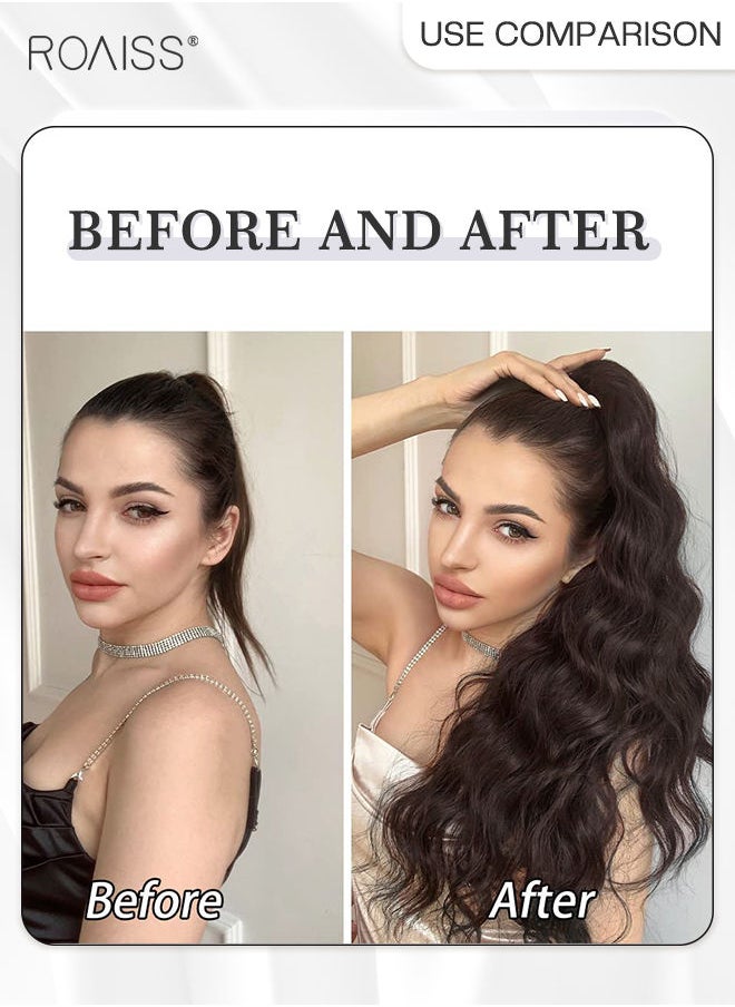 roaiss Long Wavy Ponytail Extensions Mini Claw Clip Natural Ponytail Wig Hair Extension Synthetic Hairpiece for Women Girls Party Hairstyle Soft Daily Use 50CM - Dark Brown  - Image 2