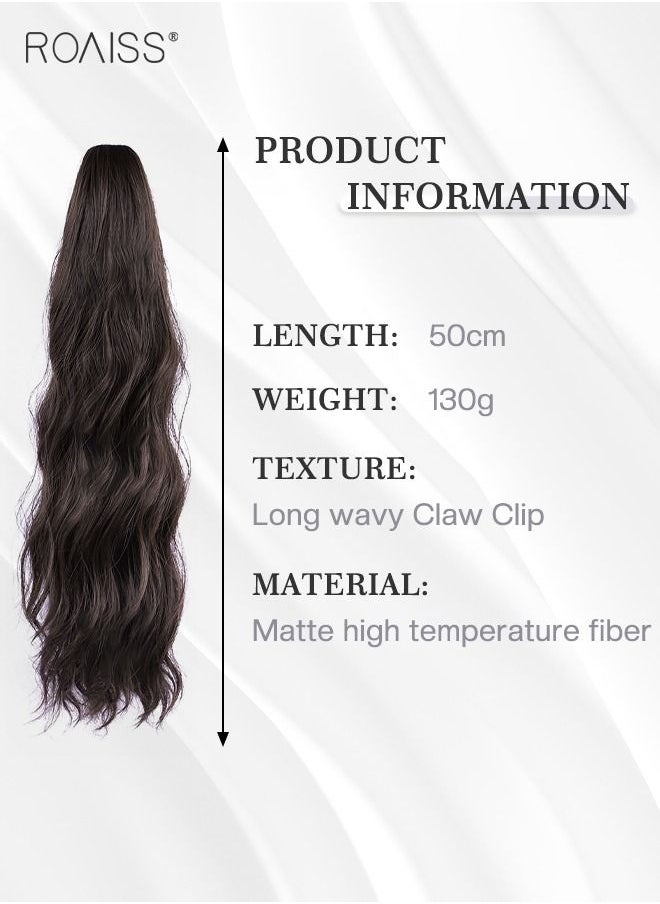 roaiss Long Wavy Ponytail Extensions Mini Claw Clip Natural Ponytail Wig Hair Extension Synthetic Hairpiece for Women Girls Party Hairstyle Soft Daily Use 50CM - Dark Brown  - Image 3