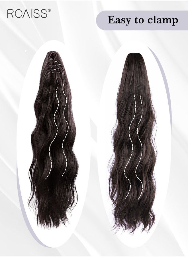 roaiss Long Wavy Ponytail Extensions Mini Claw Clip Natural Ponytail Wig Hair Extension Synthetic Hairpiece for Women Girls Party Hairstyle Soft Daily Use 50CM - Dark Brown  - Image 4
