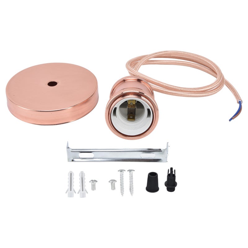 E27 Lamp Holder Rose Gold: Durable Aluminum Iron Braid Rope Material - Modern Retro Decorative Design Pendant Light Lampholder for Home Kitchen Bedroom Cafe Office Outdoor Lighting - Image 1