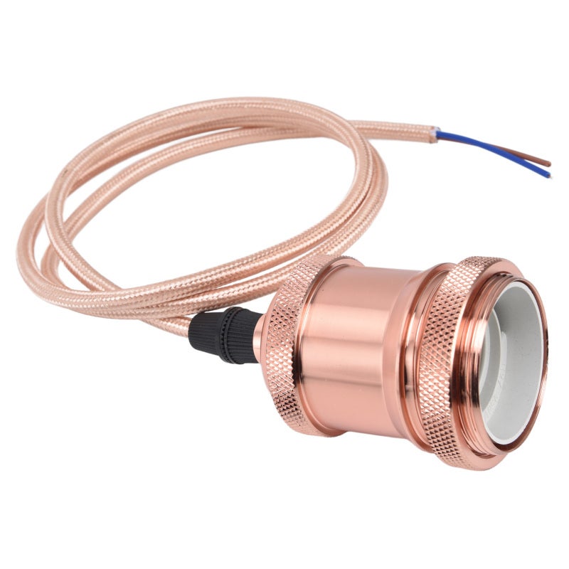 E27 Lamp Holder Rose Gold: Durable Aluminum Iron Braid Rope Material - Modern Retro Decorative Design Pendant Light Lampholder for Home Kitchen Bedroom Cafe Office Outdoor Lighting - Image 4