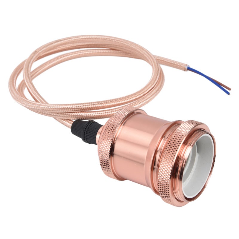 E27 Lamp Holder Rose Gold: Durable Aluminum Iron Braid Rope Material - Modern Retro Decorative Design Pendant Light Lampholder for Home Kitchen Bedroom Cafe Office Outdoor Lighting - Image 5