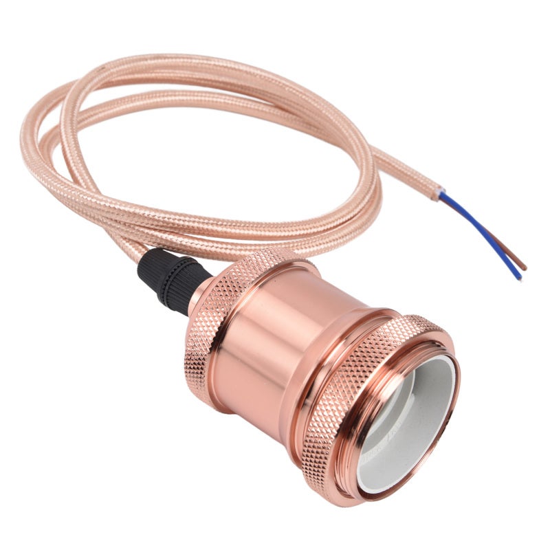 E27 Lamp Holder Rose Gold: Durable Aluminum Iron Braid Rope Material - Modern Retro Decorative Design Pendant Light Lampholder for Home Kitchen Bedroom Cafe Office Outdoor Lighting - Image 3
