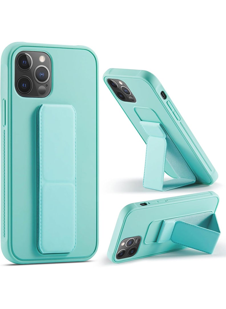 رفع القضية جراب متوافق مع هاتف Apple iPhone 14 Pro Max مع حامل مغناطيسي وحامل، جراب وحامل حزام إصبع من السيليكون الممتاز مع حامل تثبيت في السيارة - أخضر نعناعي - Image 1