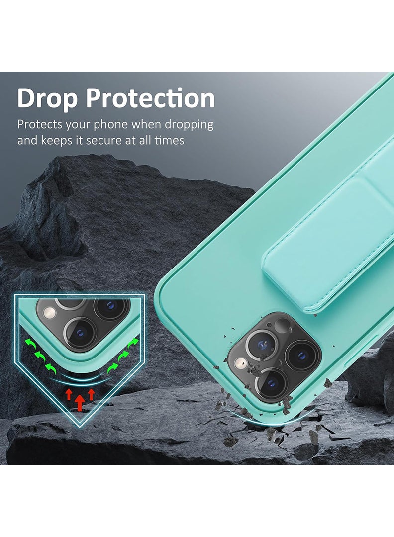 رفع القضية جراب متوافق مع هاتف Apple iPhone 14 Pro Max مع حامل مغناطيسي وحامل، جراب وحامل حزام إصبع من السيليكون الممتاز مع حامل تثبيت في السيارة - أخضر نعناعي - Image 4