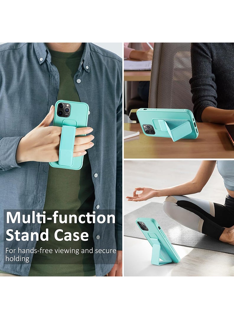 رفع القضية جراب متوافق مع هاتف Apple iPhone 14 Pro Max مع حامل مغناطيسي وحامل، جراب وحامل حزام إصبع من السيليكون الممتاز مع حامل تثبيت في السيارة - أخضر نعناعي - Image 2