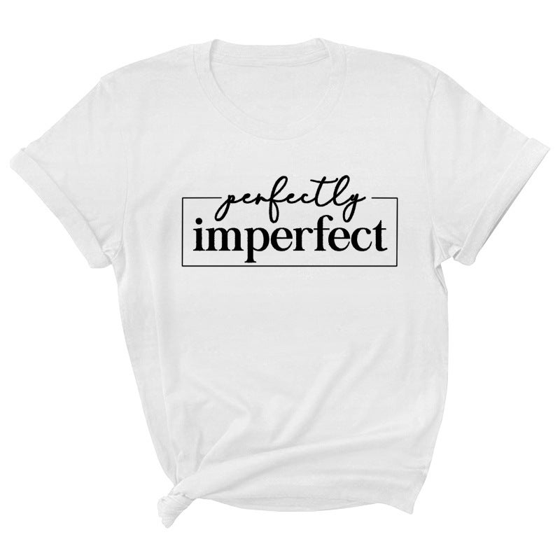 2021 Perfectly Imperfect Letter Printed Short Sleeve Crewneck T-Shirt - Image 5