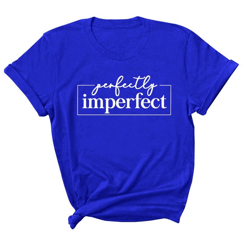 2021 Perfectly Imperfect Letter Printed Short Sleeve Crewneck T-Shirt - Image 4