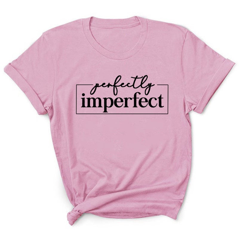 2021 Perfectly Imperfect Letter Printed Short Sleeve Crewneck T-Shirt - Image 3