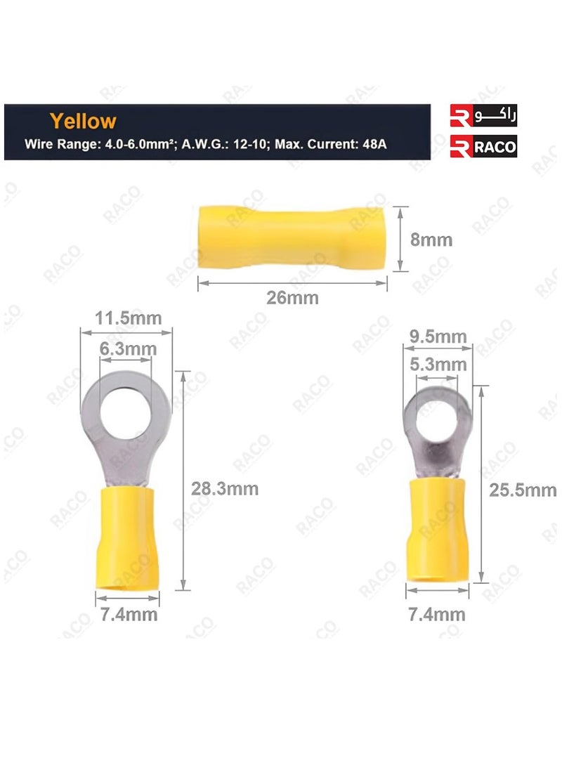 RACO Insulated Terminal Connector Set with 300pcs | Mixed Electrical Insulated Ring Terminal, Fork, Wire Connector, Male and Female Crimp Terminal Connectors Kit