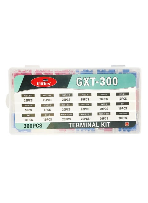 RACO Insulated Terminal Connector Set with 300pcs | Mixed Electrical Insulated Ring Terminal, Fork, Wire Connector, Male and Female Crimp Terminal Connectors Kit