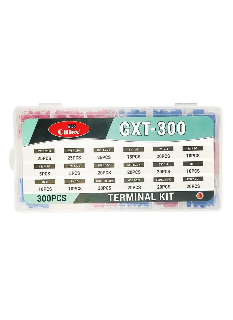 RACO RACO Insulated Terminal Connector Set with 300pcs | Mixed Electrical Insulated Ring Terminal, Fork, Wire Connector, Male and Female Crimp Terminal Connectors Kit  - Image 1