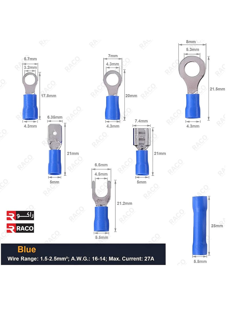 RACO RACO Insulated Terminal Connector Set with 300pcs | Mixed Electrical Insulated Ring Terminal, Fork, Wire Connector, Male and Female Crimp Terminal Connectors Kit  - Image 4