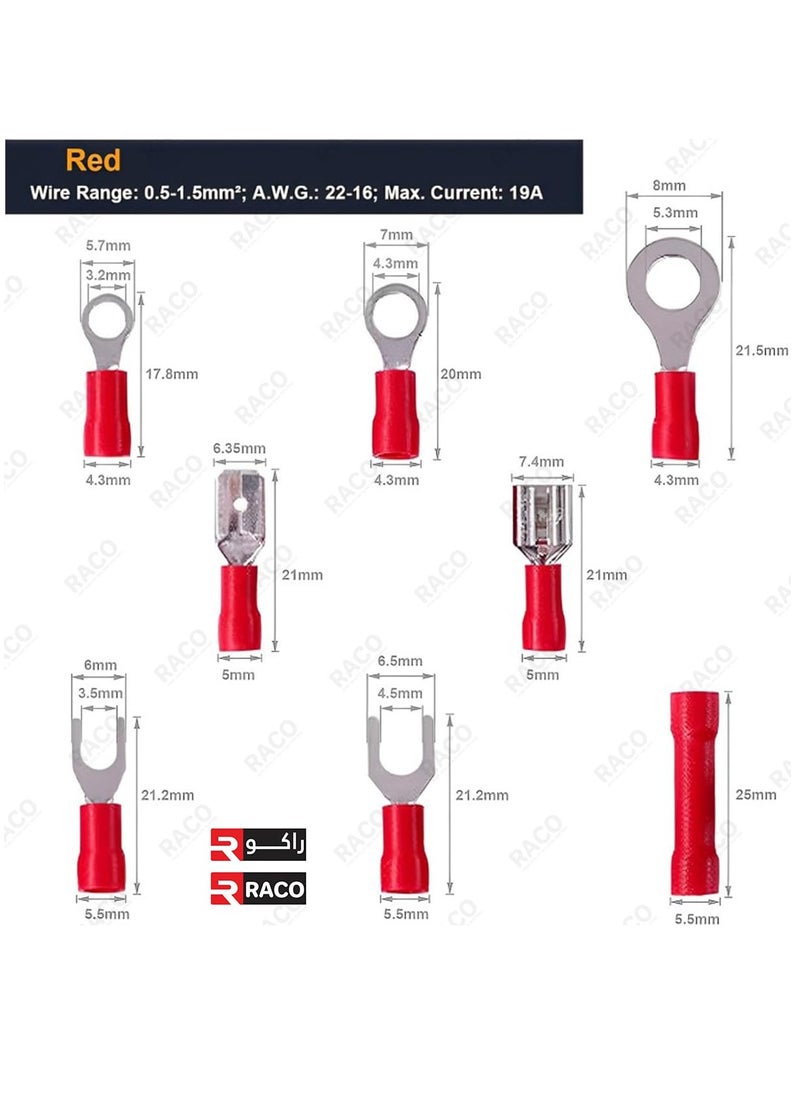 RACO RACO Insulated Terminal Connector Set with 300pcs | Mixed Electrical Insulated Ring Terminal, Fork, Wire Connector, Male and Female Crimp Terminal Connectors Kit  - Image 5