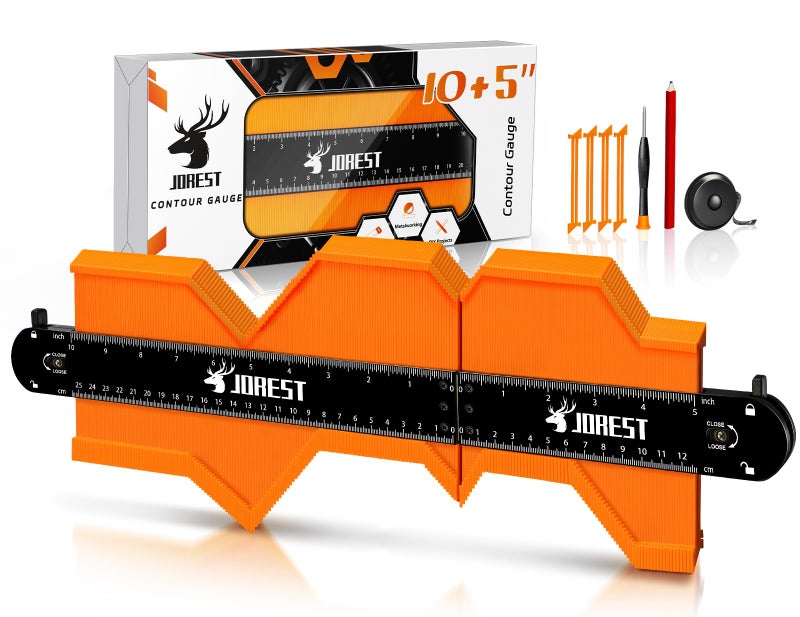 JOREST Connectable Contour Gauge (10+5 Inch), Gifts Ideas for Men Dad Handyman Husband Him, Shape Profile Duplicator with Lock, Outline Angle Measuring Tool, Template tool, Tile Flooring, Scribe Edge - Image 1