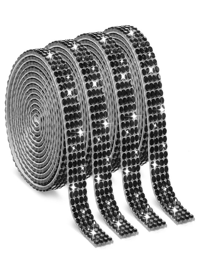 Telooco شرائط أحجار الراين ذاتية اللصق من تيلوكو، 4 لفات، ملصقات شرائط أحجار الراين الكريستالية اللامعة، لفة تغليف لامعة للأعمال اليدوية، الملابس، السيارات، الأحذية (4 صفوف، 1 ياردة، أسود) - Image 1