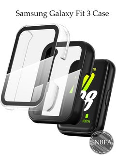 SNBFA 2 PCS for Samsung Galaxy Fit 3 Case, Full-Coverage Screen Protector Tempered Glass Bumper Cover Case for Samsung Galaxy Fit3 Smartwatch for Women Men Black+Clear  - Image 1