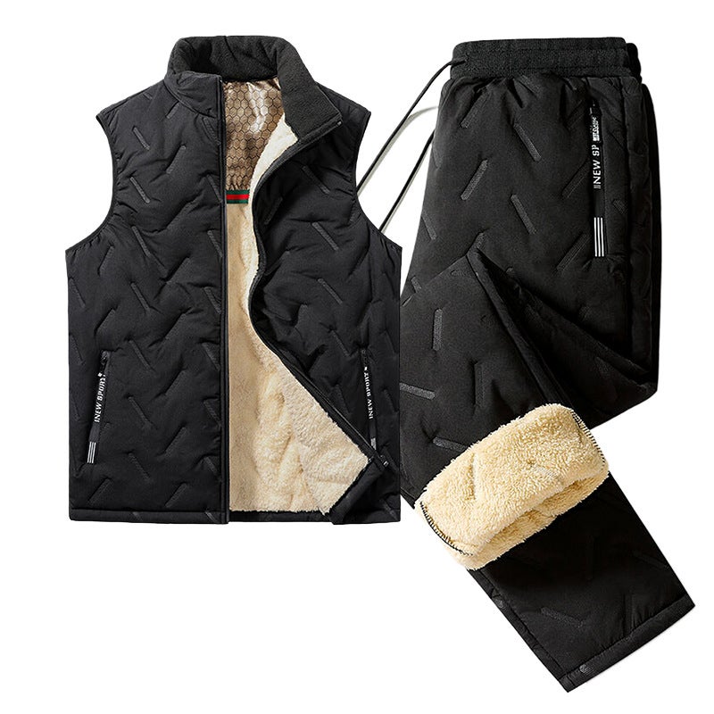 Men'S Cotton-Padded Jacket, Pants, Vest, Large Size Suit, Thickeneded And Velvet, Cold-Proof And Windproof Quilted Warm Men'S Winter Suit - Image 1