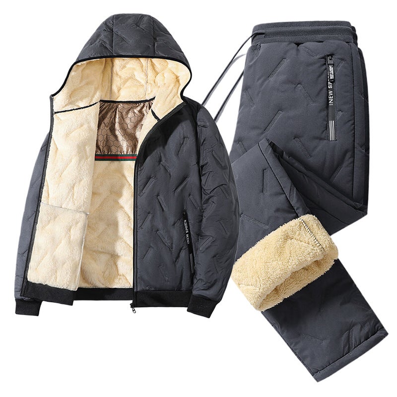 Men'S Cotton-Padded Jacket, Pants, Vest, Large Size Suit, Thickeneded And Velvet, Cold-Proof And Windproof Quilted Warm Men'S Winter Suit - Image 3