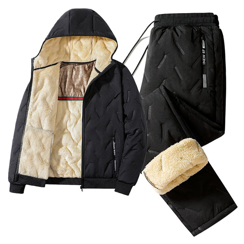 Men'S Cotton-Padded Jacket, Pants, Vest, Large Size Suit, Thickeneded And Velvet, Cold-Proof And Windproof Quilted Warm Men'S Winter Suit - Image 2