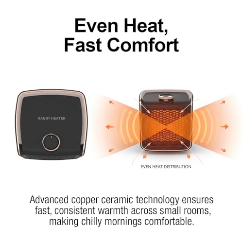 Ontel Handy Heater Instant Heat - Copper Infused Ceramic Technology Space Heater, 1200 Watts, Portable Heater for Office, Bedroom or Any Indoor Space, Adjustable Heat, Quiet & Cordless Personal Heater - Image 4