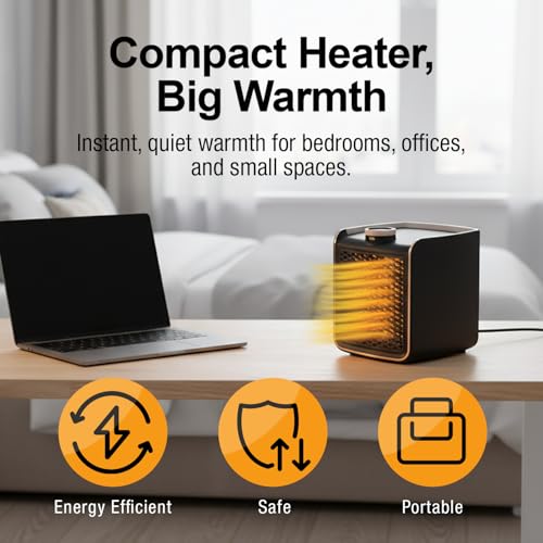 Ontel Handy Heater Instant Heat - Copper Infused Ceramic Technology Space Heater, 1200 Watts, Portable Heater for Office, Bedroom or Any Indoor Space, Adjustable Heat, Quiet & Cordless Personal Heater - Image 2