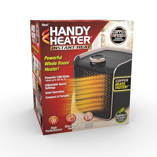 Ontel Handy Heater Instant Heat - Copper Infused Ceramic Technology Space Heater, 1200 Watts, Portable Heater for Office, Bedroom or Any Indoor Space, Adjustable Heat, Quiet & Cordless Personal Heater - Image 1