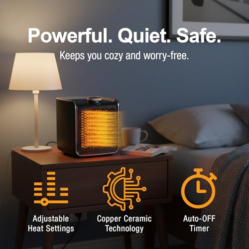 Ontel Handy Heater Instant Heat - Copper Infused Ceramic Technology Space Heater, 1200 Watts, Portable Heater for Office, Bedroom or Any Indoor Space, Adjustable Heat, Quiet & Cordless Personal Heater - Image 3