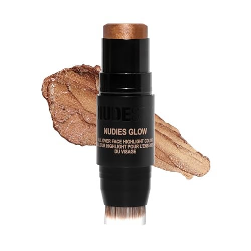 Nudestix Nudies Glow Highlighter Stick MultiUse Cream Highlighter for Face Eyes Body with BuiltIn Brush Dewy Radiant Finish for All Skin Tones Brown Sugar Baby