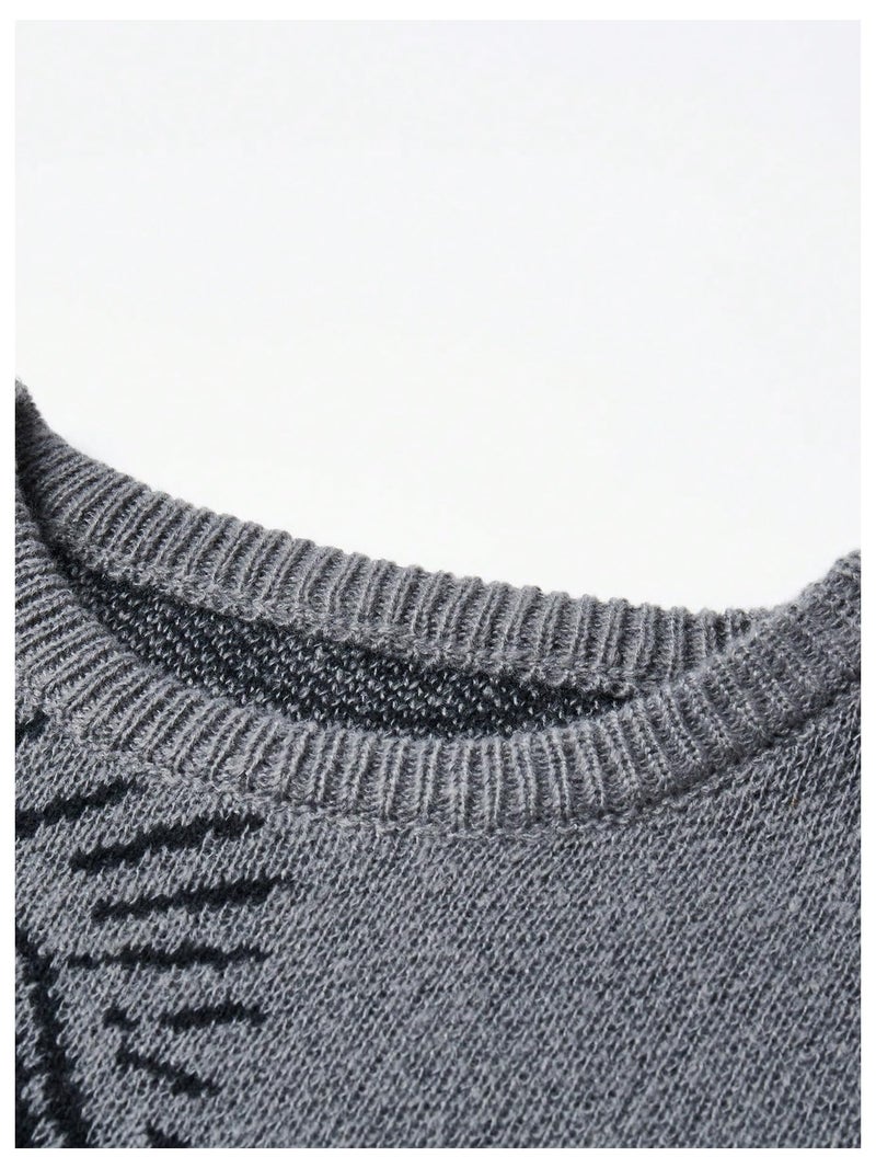BEAUDRM Men's Fall Goth Grunge Sweater Y2K Oversized Punk Sweater Halloween Graphic Long Sleeve Knit Pullover Streetwear Dark Grey Small - Image 3