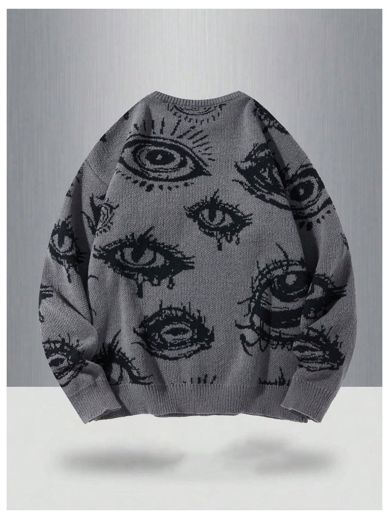 BEAUDRM Men's Fall Goth Grunge Sweater Y2K Oversized Punk Sweater Halloween Graphic Long Sleeve Knit Pullover Streetwear Dark Grey Small - Image 2