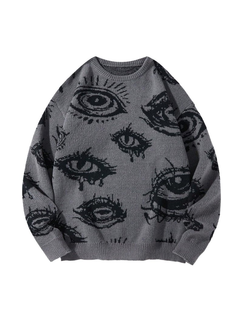 BEAUDRM Men's Fall Goth Grunge Sweater Y2K Oversized Punk Sweater Halloween Graphic Long Sleeve Knit Pullover Streetwear Dark Grey Small - Image 1
