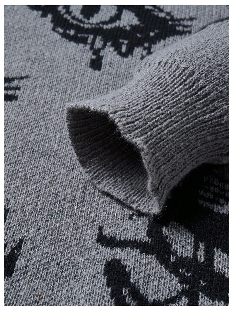 BEAUDRM Men's Fall Goth Grunge Sweater Y2K Oversized Punk Sweater Halloween Graphic Long Sleeve Knit Pullover Streetwear Dark Grey Small - Image 5
