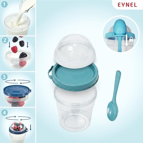 EYNEL 4 Pack 17 oz Small Breakfast On The Go Yogurt Parfait Cups, Reusable Plastic Containers with Lids and Spoons, Perfect Jars for Overnight Oats Cereal Granola Oatmeal (4 Colors Set) - Image 5