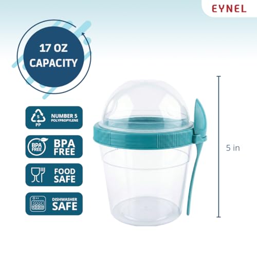 EYNEL 4 Pack 17 oz Small Breakfast On The Go Yogurt Parfait Cups, Reusable Plastic Containers with Lids and Spoons, Perfect Jars for Overnight Oats Cereal Granola Oatmeal (4 Colors Set) - Image 2