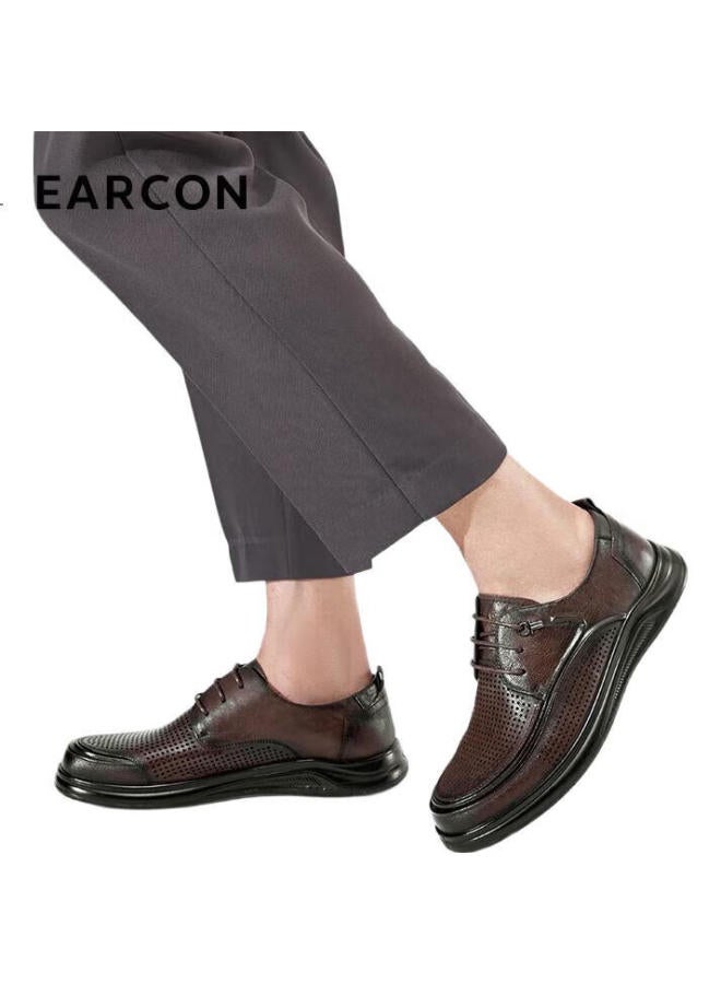 YEARCON Men'S Breathable Hollow Casual Leather Shoes For Commuting Business Punching Shoes 53429W Brown Size 40 - Image 1